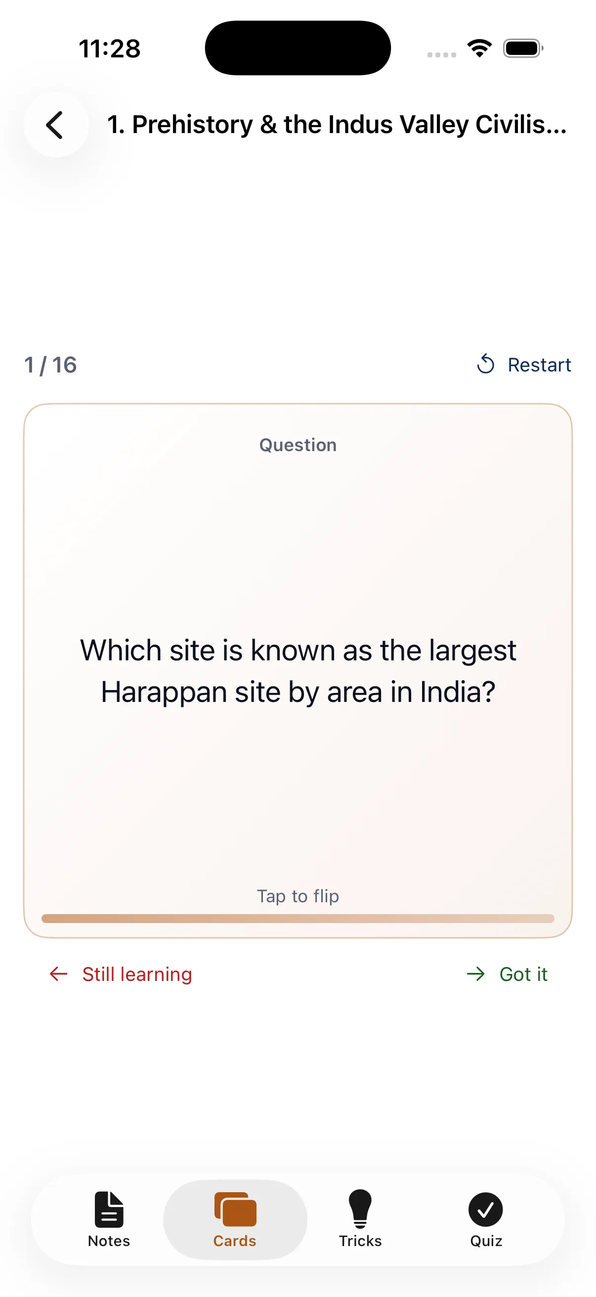 Flashcard question, tap to flip